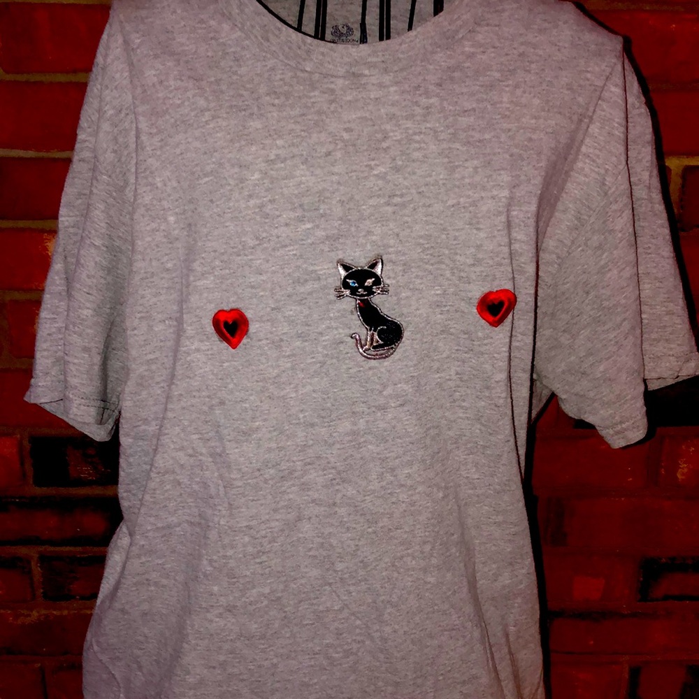 Black Cat/ Heart T Shirt